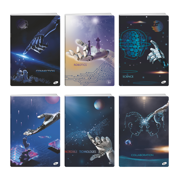 Elisa poznámkový sešit Robots, A5, 80 g, 40 listů, linka, mix 6 motivů - 10ks