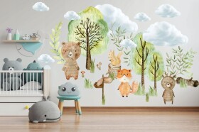 DumDekorace Originální a kvalitní dětská nálepka na zeď lesní zvířátka 60 x 120 cm
