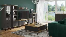 FRONTI Obývací sestava RALF H Grafit + dub artisan