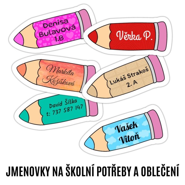 Jmenovka pro děti TUŽKA 35x15 mm (22ks), samolepka se jménem na pastelky