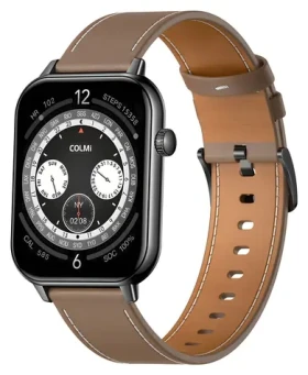 Colmi C28 černá, hnědý kožený řemínek / Chytré hodinky / AMOLED 1,93" / Bluetooth hovory / AI asistent (C28-brown leather)