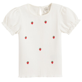 Tričko s nabíranými krátkými rukávy s jahodami -bílé - 98 WHITE