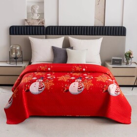 DumDekorace Červený prošívaný vánoční přehoz se sněhuláky - stylová zimní dekorace na postel Šířka: 220 cm | Délka: 240 cm