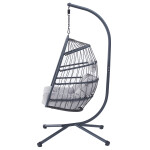 Zahradní závěsné křeslo, výplet antracit umělý ratan, potah šedá látka