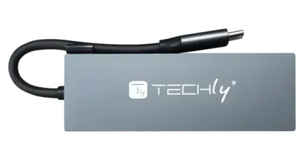 Techly IUSB32C-HUB4HPD šedá / USB-C hub / USB 3.2 Gen 2 / HDMI / 2x USB-A / kovové tělo (IUSB32C-HUB4HPD)