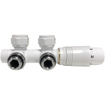 CERANO - Připojovací radiátorový ventil s termostatickou hlavicí - středové připojení 50mm - bílá lesklá CER-433362