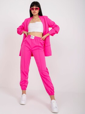 Fluo růžové látkové kalhoty s elastickým pasem