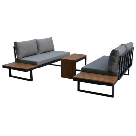 Zahradní set šedý textilen, hliník, šedá barva, polywood světle hnědá barva