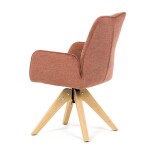 Židle jídelní s područkami, oranžová voděodpudivá látka, dubové nohy, otočná 360°