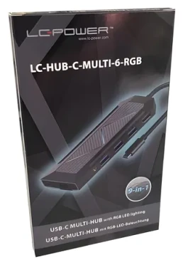 LC-Power LC-HUB-C-Multi-6-RGB černá / USB hub / USB-C 3.2 Gen 2 / 3× USB-A 3.2 / HDMI 4K/30Hz / RJ45 / PD 100W / RGB (LC-HUB-C-MULTI-6-RGB)