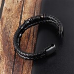 Pánský náramek Nataniel Black, chirurgická ocel, kůže, Černá 25 cm