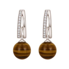 Náušnice s tygřím okem Vesper - stříbrné zapínání, Hnědá