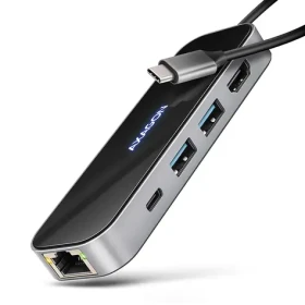 AXAGON HMC-6GLN, USB 5Gbps hub, 2x USB-A, USB-C, HDMI 4k/60Hz, RJ-45 GLAN, PD 100W, kabel USB-C 20cm (HMC-6GLN)