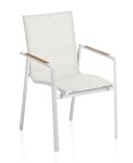 KETTLER DIAMOND stohovatelné, hliníkové křeslo s teakovými područkami - bílá / krémová