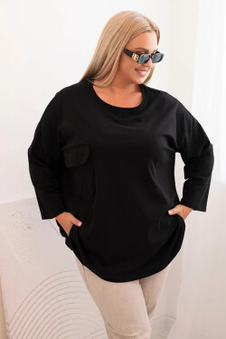 Dámská blůza Plus Size s bavlnou, s kapsou a ohrnutým rukávem černá UNI