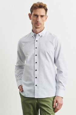 ALTINYILDIZ CLASSICS Men's Khaki Slim Fit Slim Fit Buttoned Collar Printed Shirt