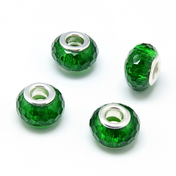 Korálky evropského typu - 13,5 - 14,5 x 9 mm - zelené - 1 ks