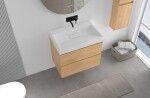CERANO - Koupelnová skříňka Velora - dub medový, úchytka zlatá + umyvadlo z lit. mramoru Vita - bílá matná - 70x63x46,5 CER-8050BD84060
