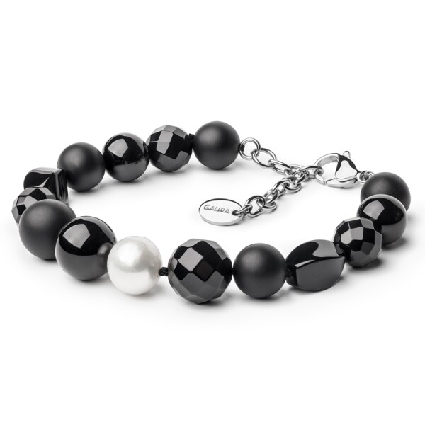 Náramek Maura - sladkovodní perla, Onyx, Černá 20 cm + 4 cm (prodloužení)