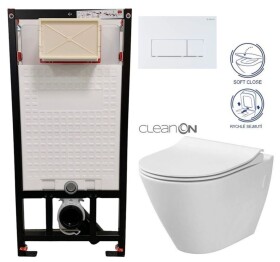 DEANTE Podomítkový rám, pro závěsné WC mísy + SLIM tlačítko bílé + WC CERSANIT CLEANON CITY CST_WC01 A51P CI1