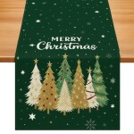 DumDekorace Vánoční lněný běhoun s potiskem - 180 x 33 cm bílý stromeček