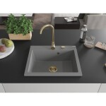 MEXEN/S - Elix granitový dřez 1-miska 600 x 500 mm, šedý, sifon zlatá 6525601005-71-G