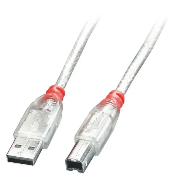 Lindy 41753 transparentní / Kabel USB / USB A (M) - USB B (M) / 2 m / USB 2.0 / 480 Mbit/s (41753)