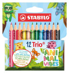 Trojhranné pastelky STABILO Trio silná krátká Animal Vibes 12ks - s motivy zvířat