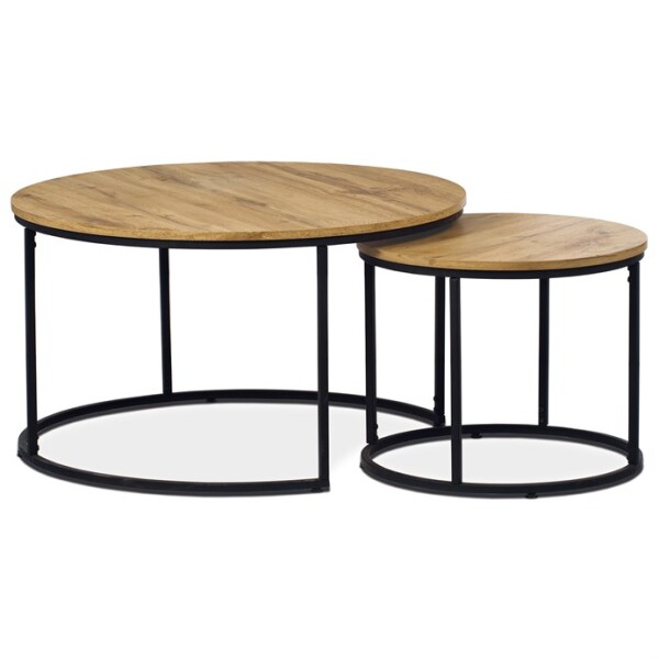 Set 2 ks stolků, MDF deska, dekor divoký dub, kovová podnož, černý lak