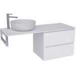 CERANO Koupelnová skříňka Carole - bílá matná rýhovaná + deska pod umyvadlo Navira Slim - 18 mm + konzole chrom - 120x46x49,8 cm