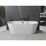 MEXEN/S - Oval vana volně stojící nástěnná 160 x 80, bílá, sifon a přepad černá 52671608000-70