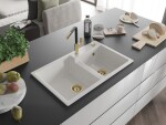 MEXEN/S - Tomas granitový dřez 2-bowl včetně baterie Flora, bílá 6516-20-670401-57-G