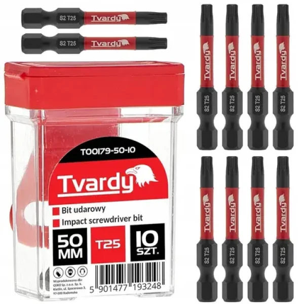 Tvardy Rázové bity T25 / Bity / 50 mm / Ocel S2 / Box 10 ks (5901477193248)