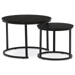 Set 2 ks stolků, MDF deska, dekor černý mramor, kovová podnož, černý lak
