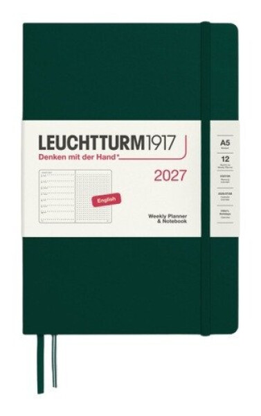 Týdenní plánovač & Zápisník Forest Green, tečkovaný Medium A5 2027, anglicky