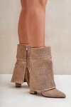Ozdobené Lesklé Botky S Otočeným Svrškem Na Podpatku Zateplené Béžové Xistaria 41
