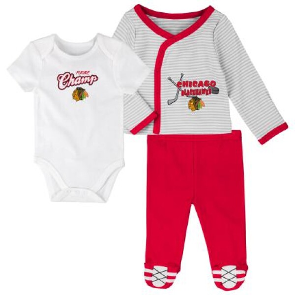 Outerstuff Dětské Body 3v1 Chicago Blackhawks NHL 3 Piece Set Velikost: Batole 6-9 Měsíců