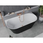 MEXEN/S - Oval Slim volně stojící vana nástěnná 170 x 80, bílá/černá, sifon a přepad růžové zlato 52661708075-60