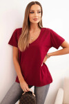 Dámská bavlněná blůza s výstřihem do V a krátkým rukávem bordová UNI