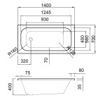 Erga Pureline-O, vana 1400x700x400 mm bez nožiček, bílá lesklá, ERG-V07-PURELINE-O-140x070-WH ERG-V07-PURELINE-O-140X070-WH