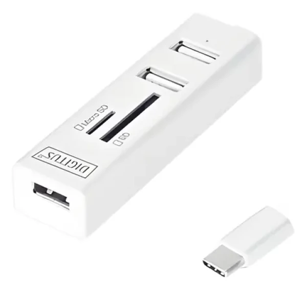 Digitus USB-C OTG bílá / Hub / 3 porty USB / čtečka karet (DA-70243)