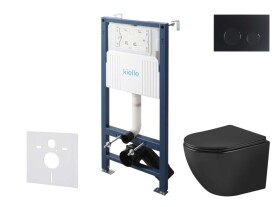 Kielle - Genesis New Set předstěnové instalace, klozetu Oudee, Vortex Rimless+, sedátka softclose a tlačítka Gemini New II, matná černá 30528SS92