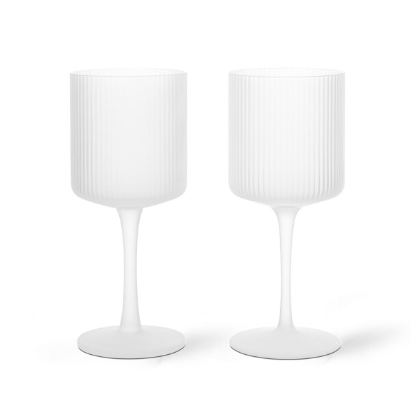 Ferm Living Sklenice na bílé víno Ripple Frosted – set 2 ks, čirá barva, sklo,