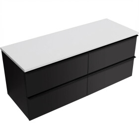 CERANO - Koupelnová skříňka Velora - černá matná, úchytka černá + deska z lit. mramoru Elanys - 12 mm - bílá matná - 160x54,2x46,5 CER-679427