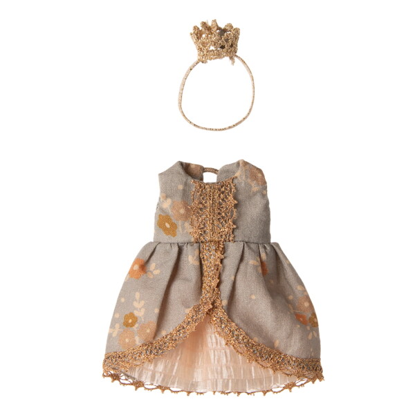 Maileg Princeznovské šaty s korunkou pro myšky Maileg – Big Sister, béžová barva, textil