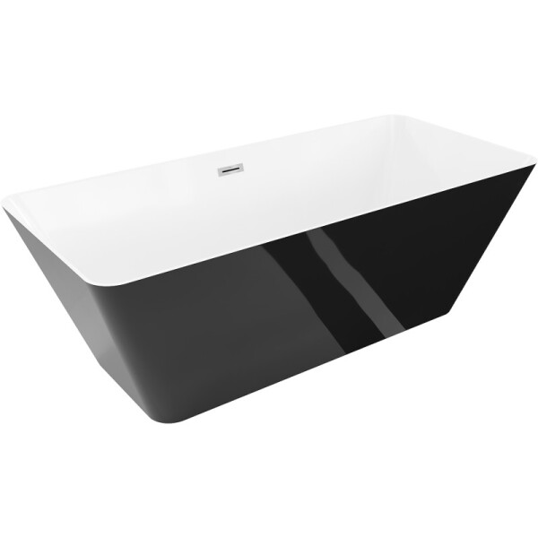 MEXEN/S - Velo Slim volně stojící vana 170 x 75, bílá/černá, sifon a přepad chrom 52811707575-01