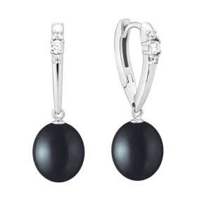 Stříbrné náušnice s černou perlou Elenia - stříbro 925/1000, Stříbrná Černá