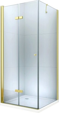 MEXEN/S - Sprchový kout zalamovací Lima 90x90, čiré sklo, zlatý + vanička 856-090-090-50-00-4010