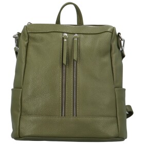 Stylový dámský kožený městský batoh Saul, zelená/vojenská