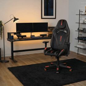 Herní křeslo E-racer, černá sametová látka a ekokůže, houpací mechanismus, opěrák